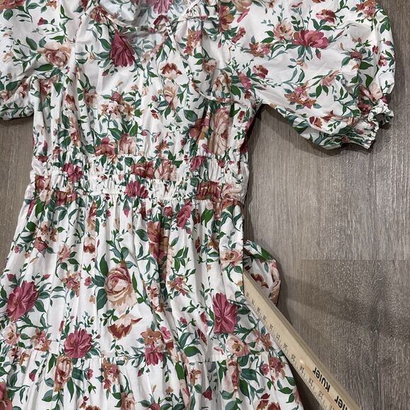 Anthropologie Somerset Dress Size 1X White Pink Floral Maxi Puff Sleeve Cotton - Picture 10 of 14